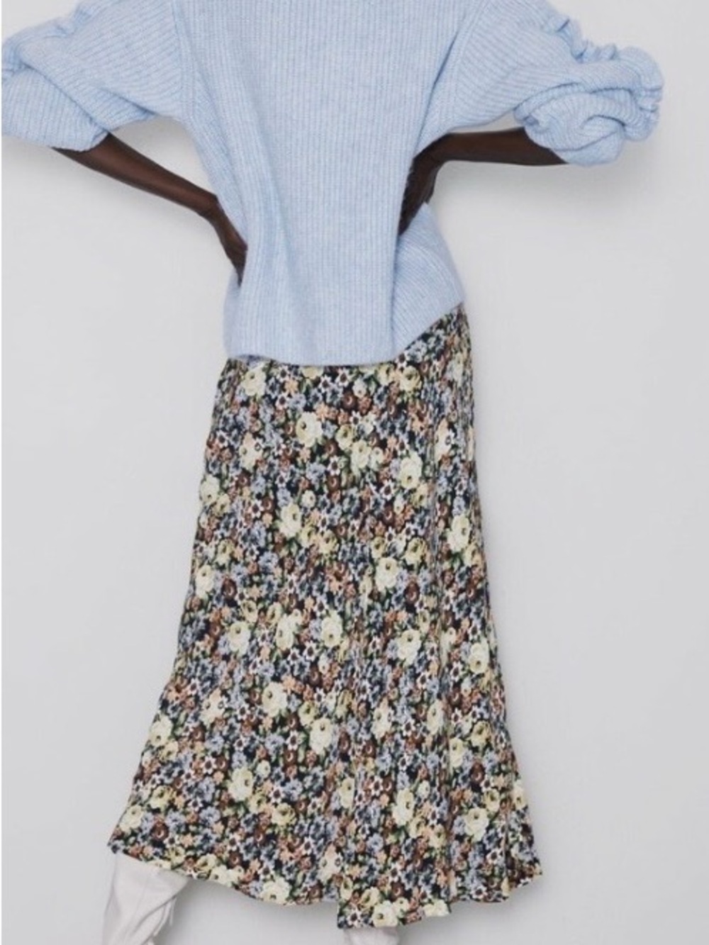 Zara Floral Midi Skirt in Cream, Blue, Brown, Green